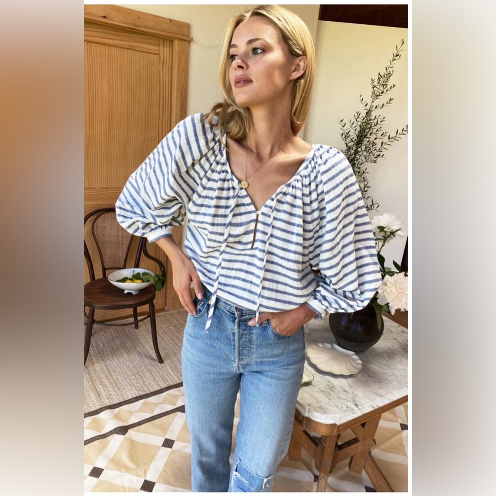 Emerson Fry LUCY BLOUSE - WHITE + BLUE STRIPE